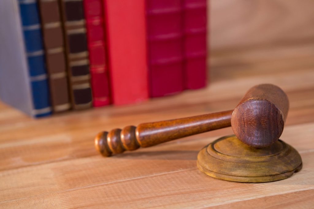 Judge's gavel in a courtroom for divorce cases